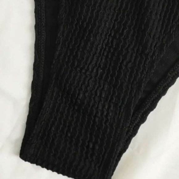 BOHO Criss Cross Halter style ribbed Bikini 2 piece Swimsuit BLACK - Picture 4 of 5